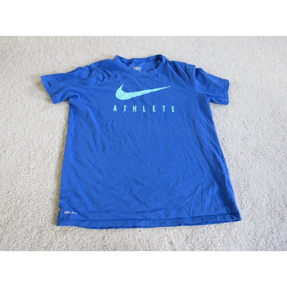 Nike Boys Athlete Swoosh Blue T-Shirt Dri-Fit Athletic Cut XL